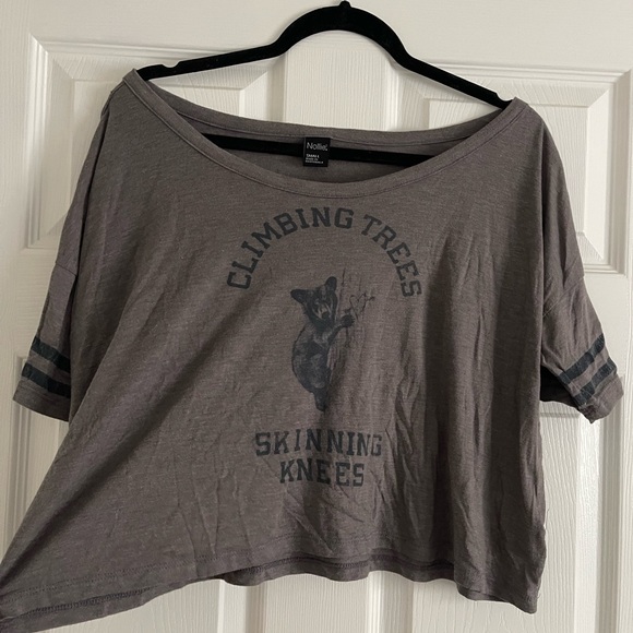 Climbing trees skinning knees flowy crop off the shoulder tee - Picture 2 of 6